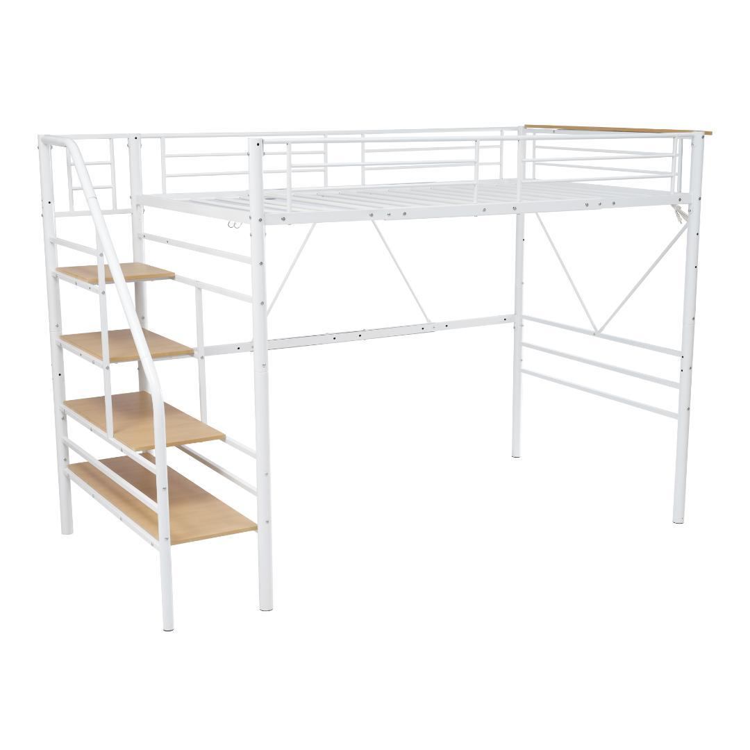 ロフトベッド 階段付き S パイプベッド シングル コンセント付き 収納 耐震