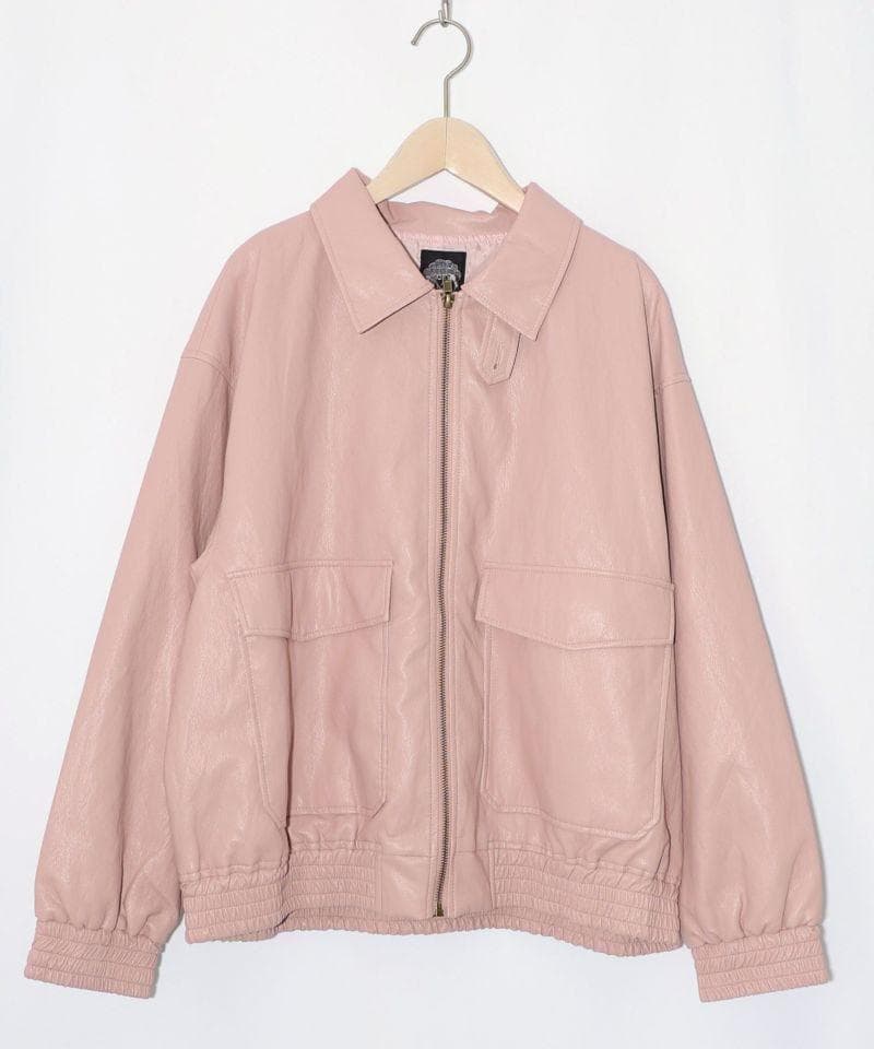 ScoLar 153771：ネコ刺繍フェイクレザー×裏地ブルゾン