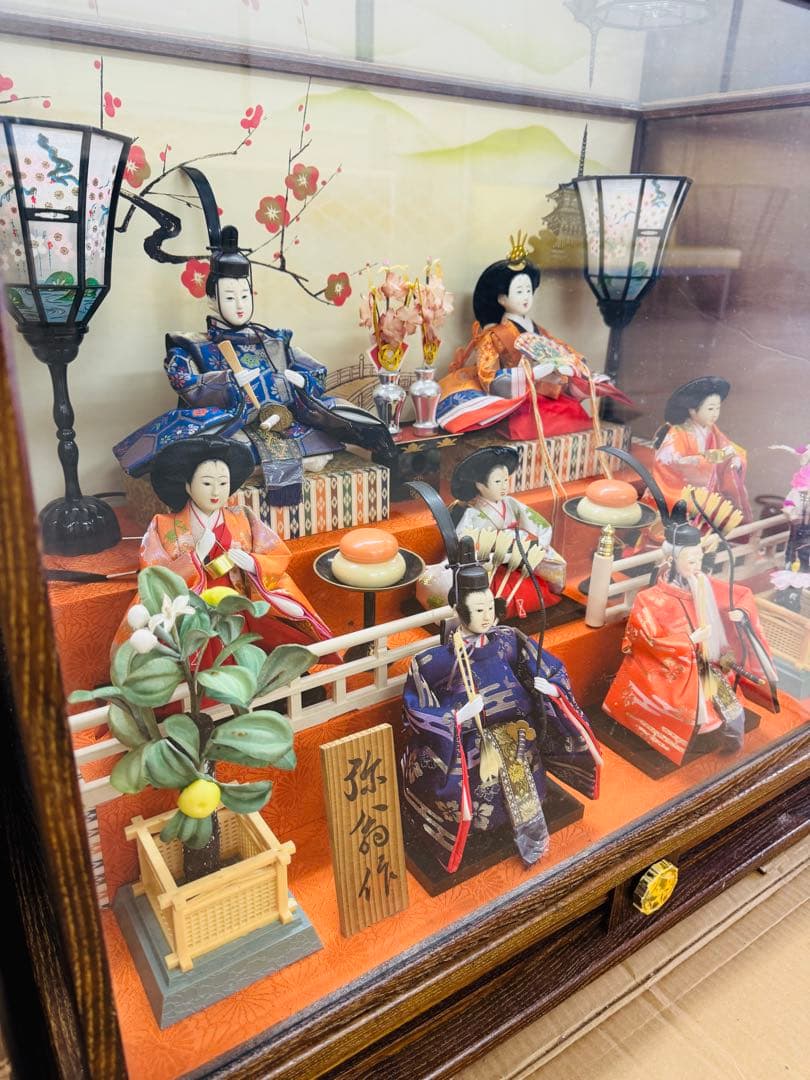 七人飾り雛人形　ひな祭り ガラスケース オルゴール　69cm