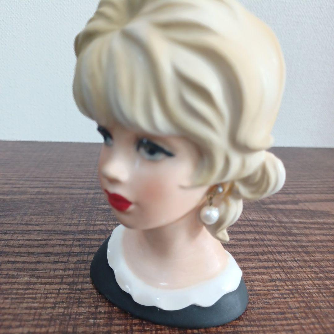 ビンテージ レディヘッドベース 陶器製置物花瓶　3点セット（全高約110㎜）