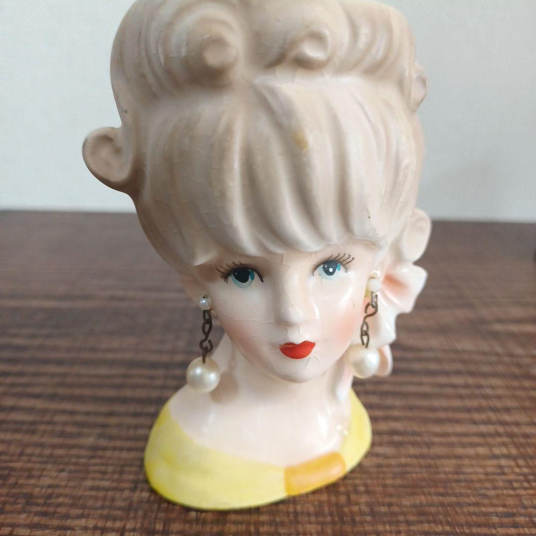 ビンテージ レディヘッドベース 陶器製置物花瓶　3点セット（全高約110㎜）