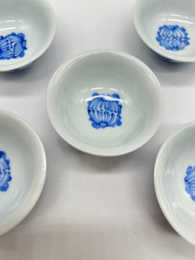 文平造 青花 五客 青い花の茶碗5個セット