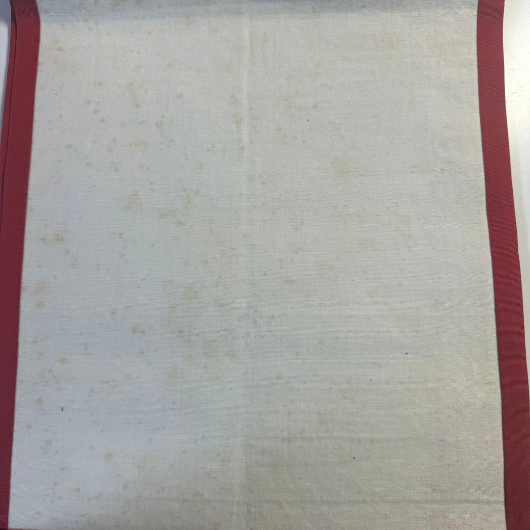 5k2293 名古屋帯　絹　塩瀬帯　猫　手書き　染め　赤　白　黒　花柄　和装