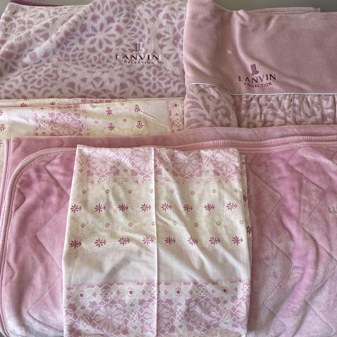 LANVIN ピンク 花柄 毛布 4点8 シーツなど　8点セット