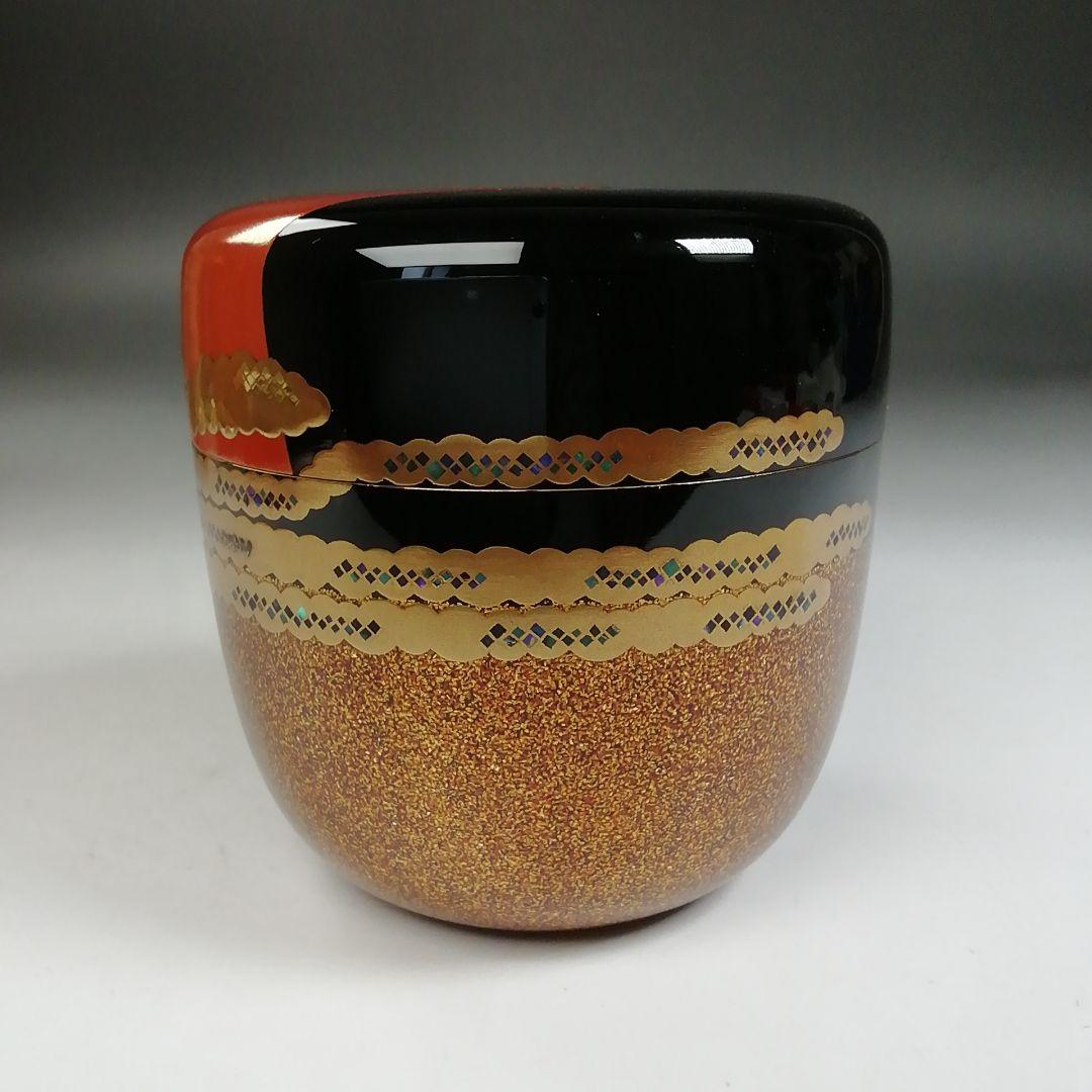 Ｗ２３８　棗　『紅富士蒔絵』『内銀地』『大棗』『細川司光 作』　共箱　茶道具