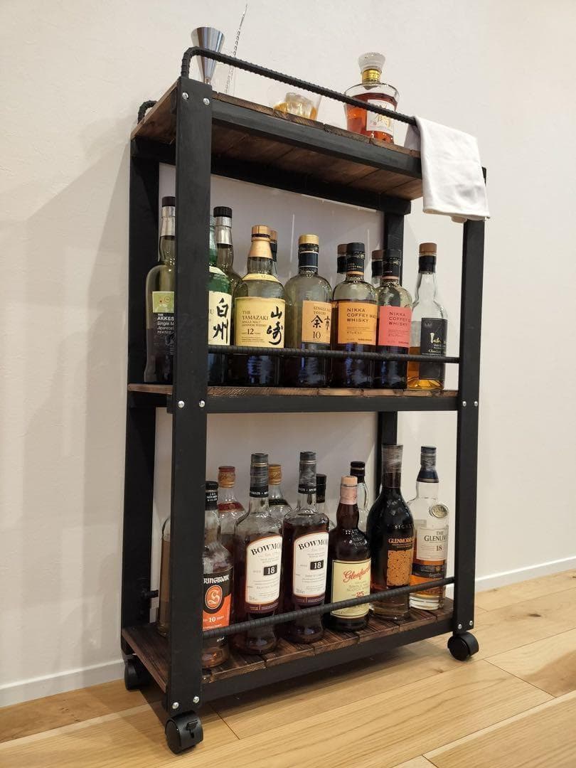 ウイスキーラック　サイドバーワゴンタイプ　男前インテリア　111
