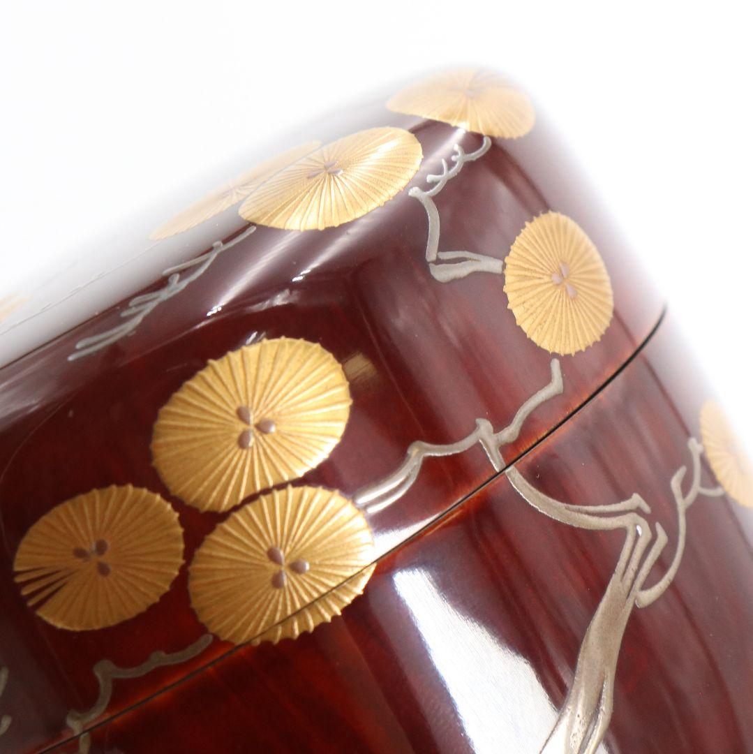 漆匠 高桑泉斎作 唐松蒔絵 溜塗 大棗 二重箱 茶道具 共布　AZ659　NT9