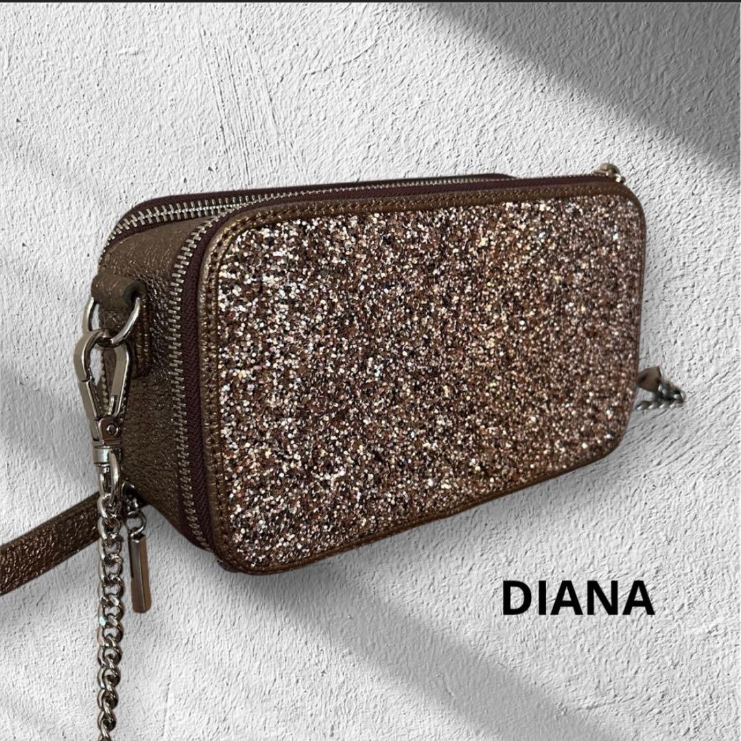 極美品 DIANA グリッター ショルダーバッグ カメラバック チェーン ラメ