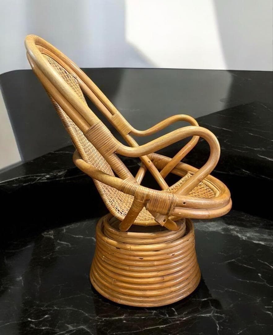 昭和レトロ★高級　ラタン（籐）の 360°回転式チェア