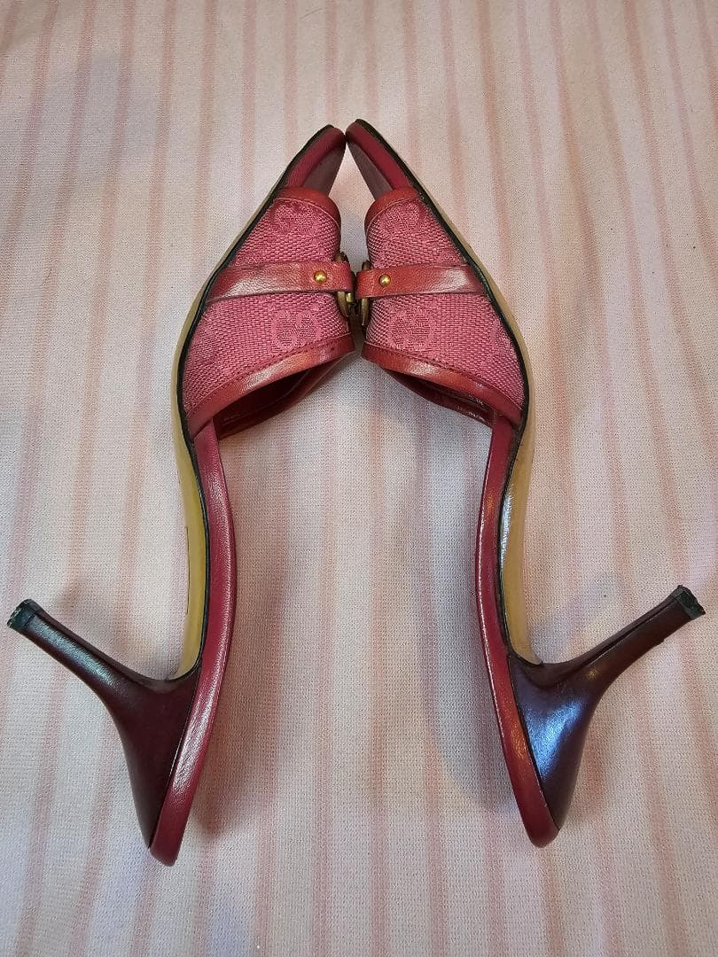 ヴィンテージ グッチ ラズベリー モノグラム キャンバス ホースビット