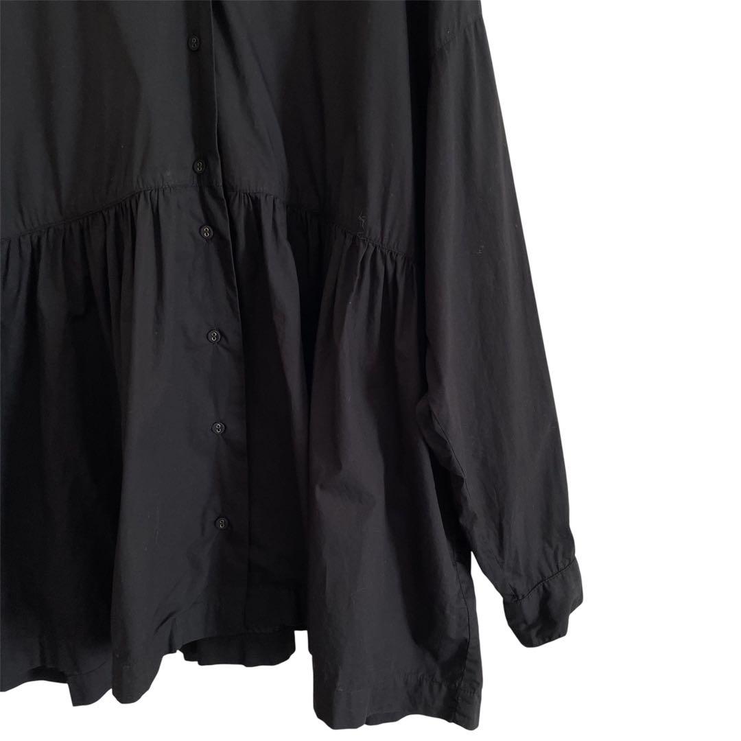 かぐれ　オープンカラーギャザーシャツ　ブラック　コットン　フリー　開襟　23