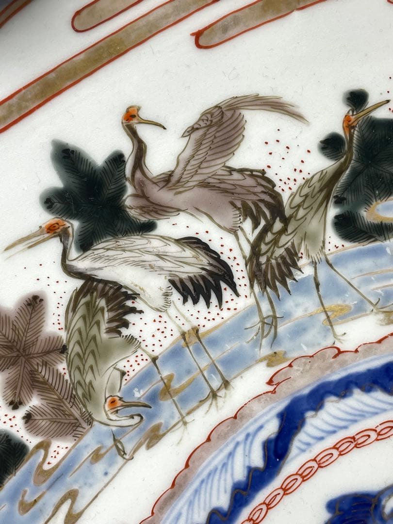 古伊万里。大皿。金彩。松鶴文。茶道具。飾皿。明治時代。古美術。骨董品。蔵出し。
