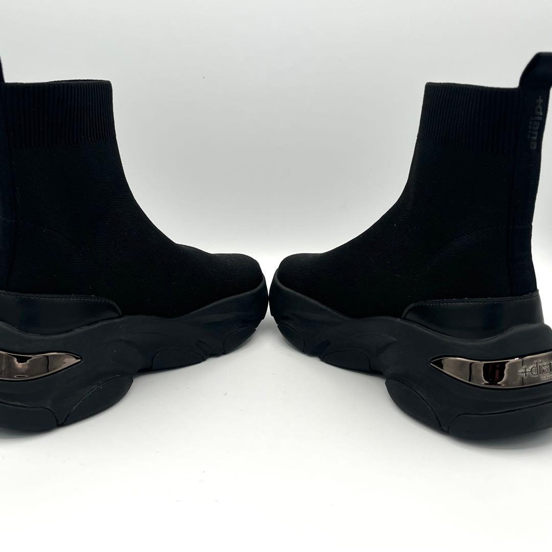 未使用級23cmプラスダイアナ +diana ニットブーツ ソックスブーツ 黒