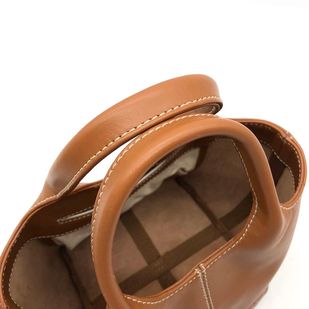 ✨極希少・美品✨ヒロフ ミニハンドバッグ Hロゴ 型押し レザー ライトブラウン