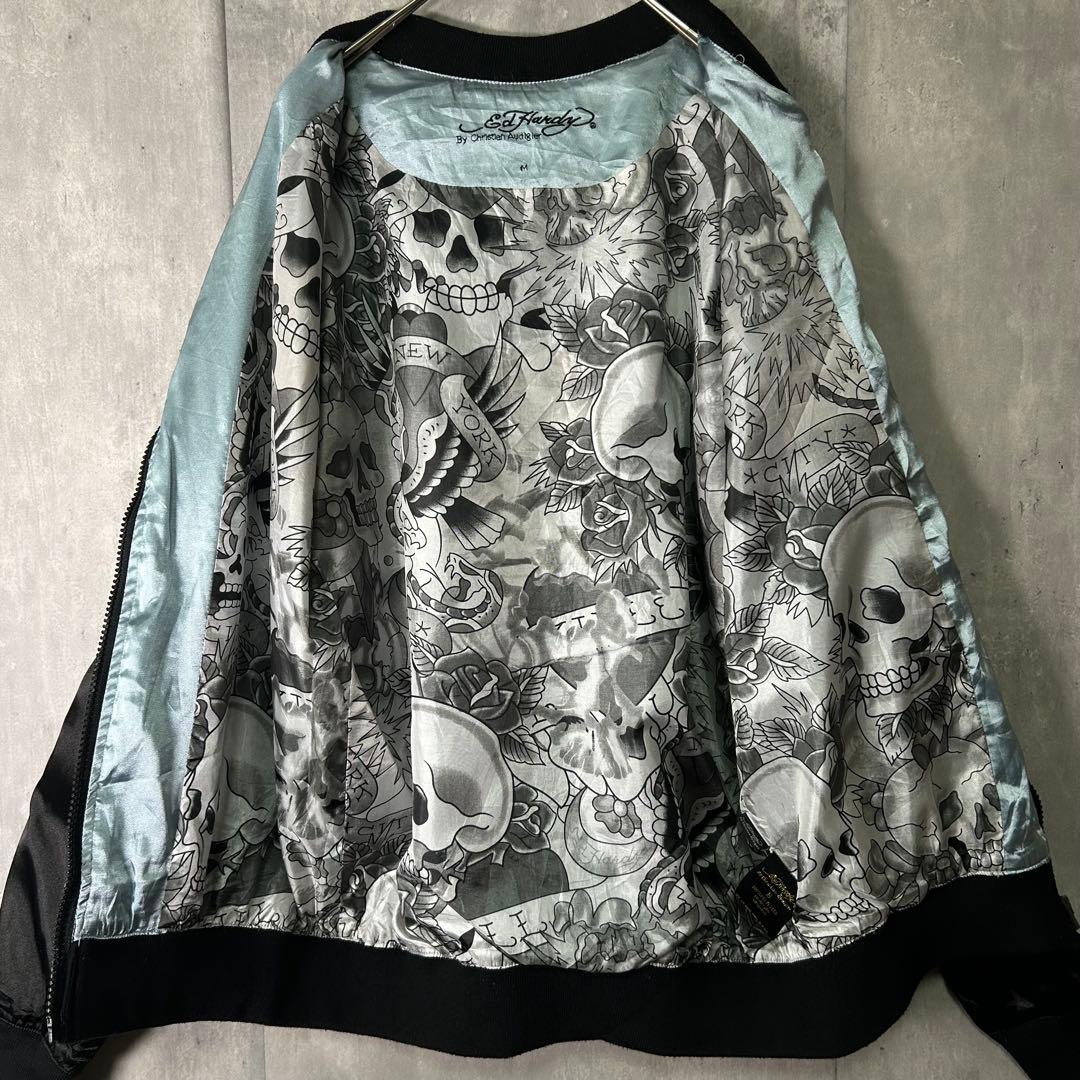 Ed Hardy スカジャン 両面刺繍 黒 水色