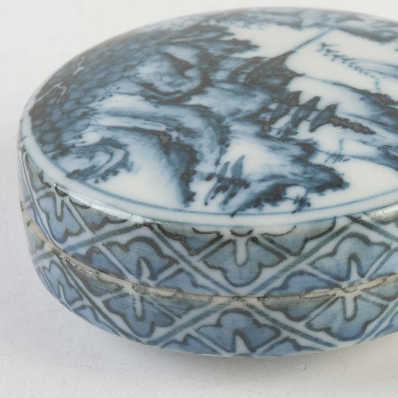 茶道具　京焼　高橋道八造　染付　山水文　香合　紫野　小田雪窓極め箱　V　9733