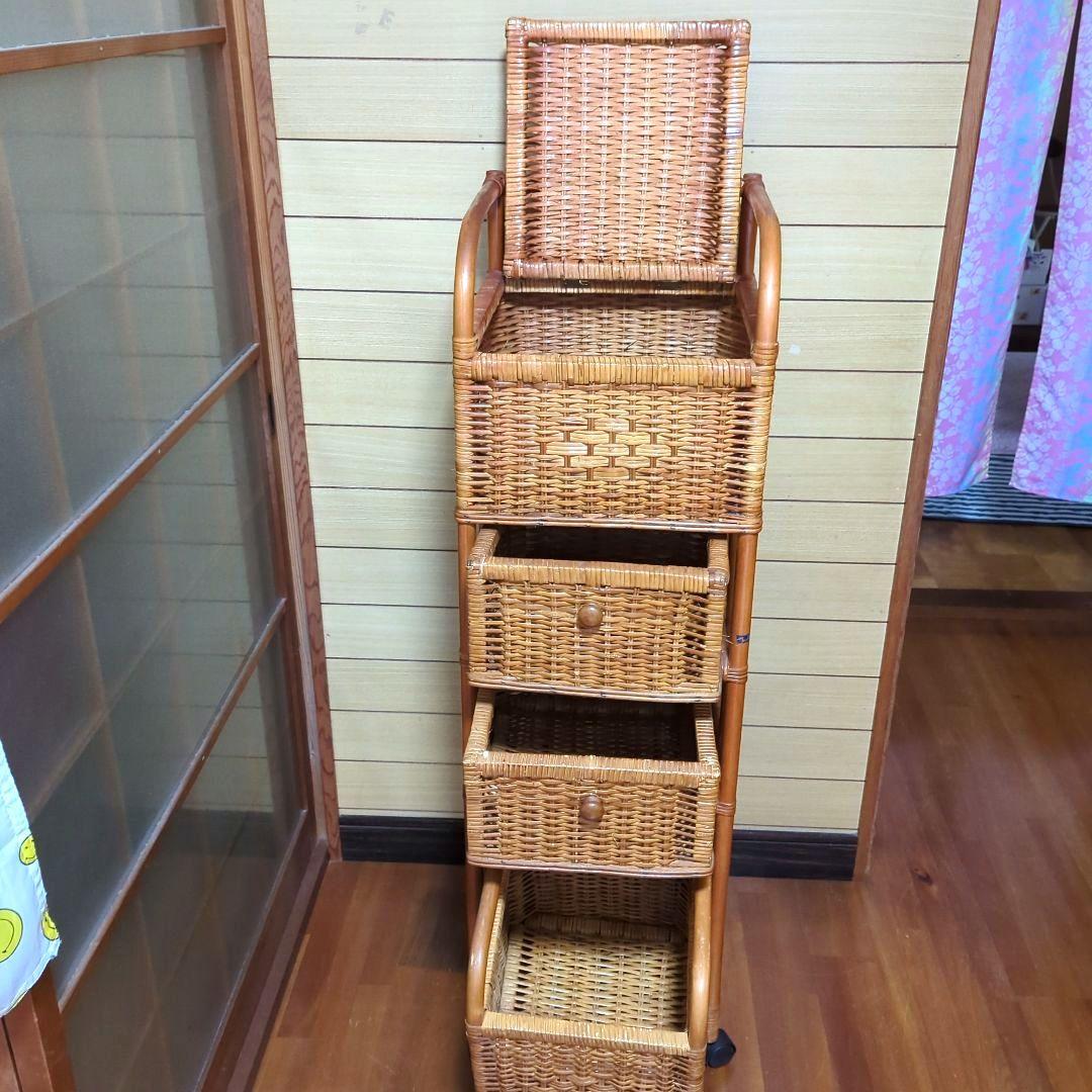 ラタン（藤）チェスト4段キャスター付