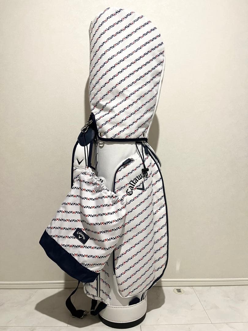 Callaway 幾何学模様 キャディバッグ　ホワイト ゴルフシューズ入れ付き