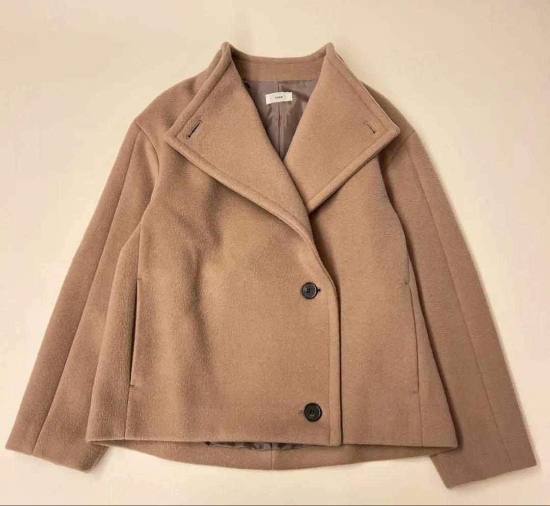 スタンドカラーショートコートsuper140 ウール　IENA　コート ベージュ
