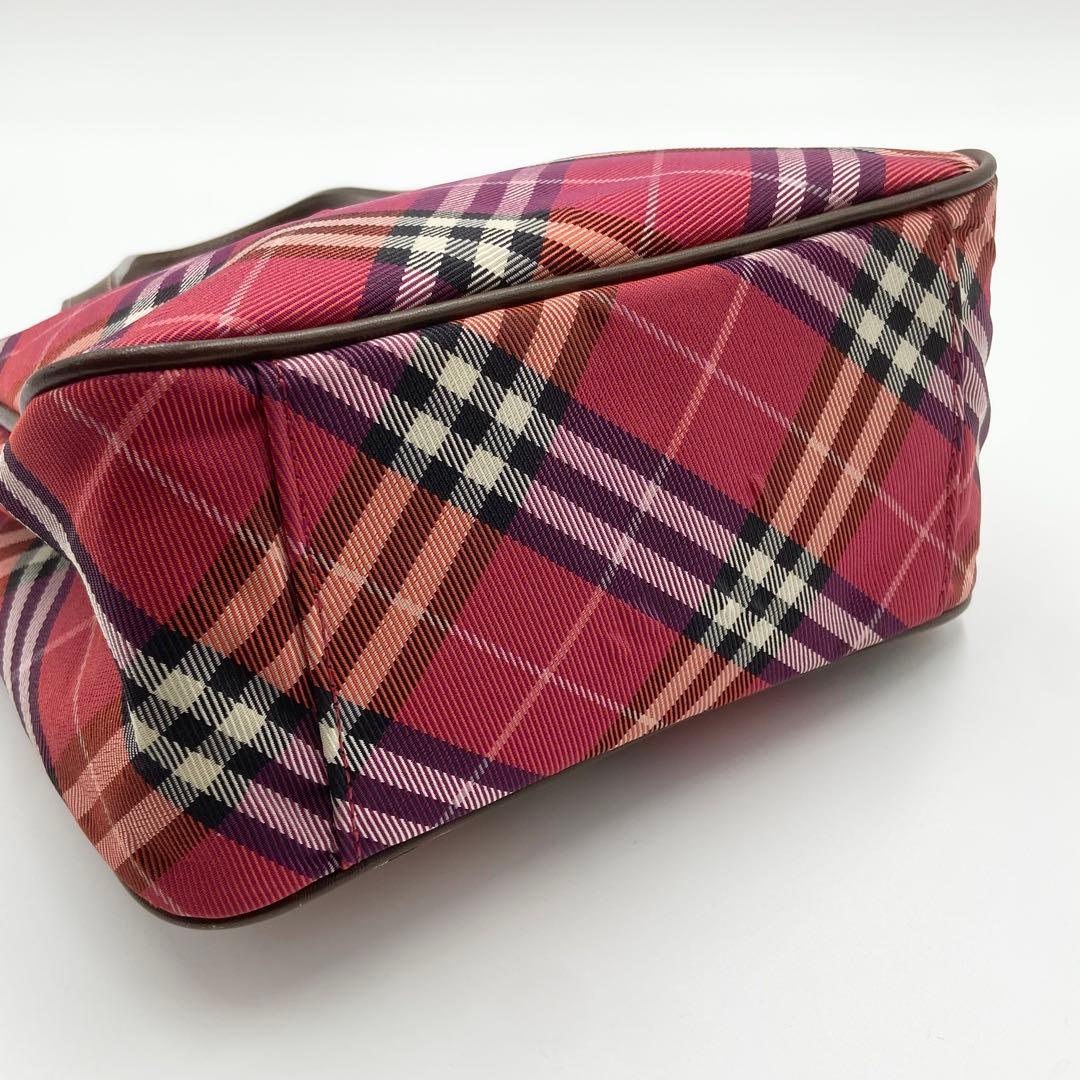 バーバリーブルーレーベル　ハンドバッグ　ミニトート　チェック　キャン　赤