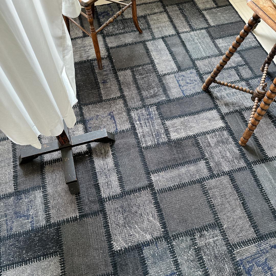 トルコ ヴィンテージラグ A57 超大判 レア グレー ブルー パッチワークラグ