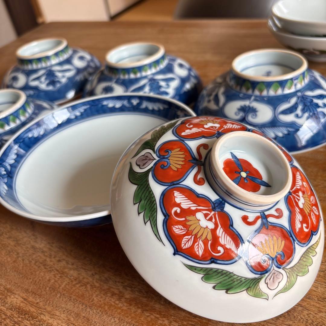源右衛門　有田焼　花模様 蓋つき煮物椀 4個セット