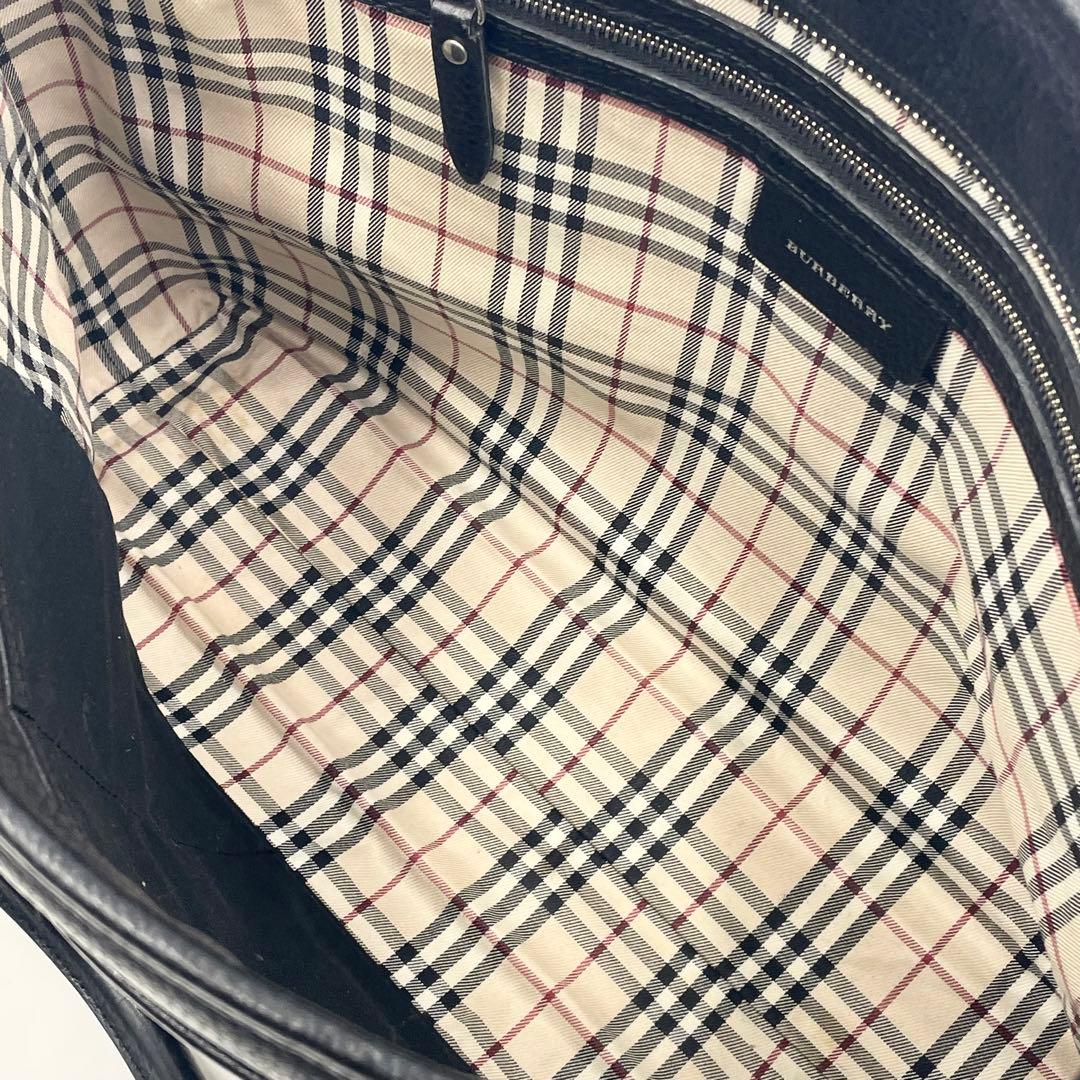 【美品】バーバリー ビジネストートバッグ 最高級シボ革 肩掛けA4 ノバチェック