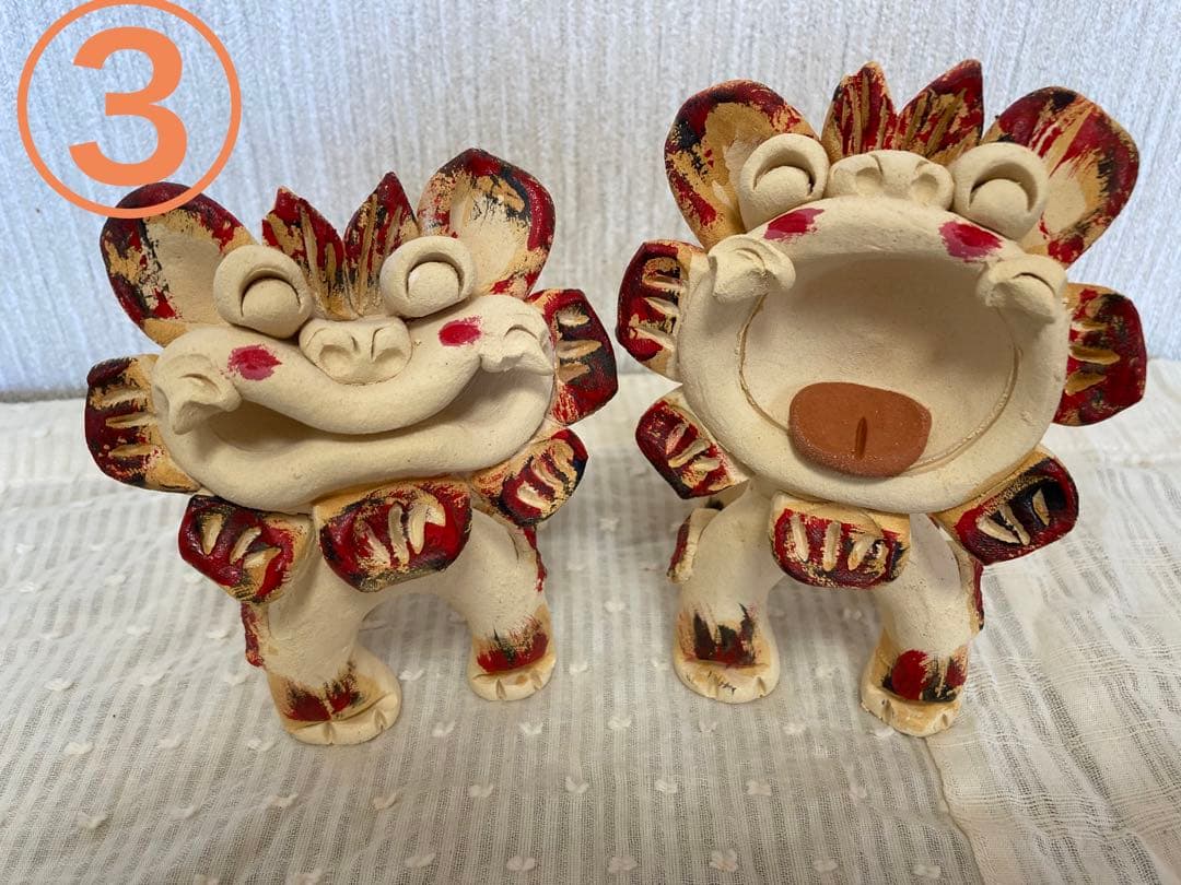 シーサー　御守り　魔除け　厄除け　笑顔　ニコニコ　花シーサー　陶器　やちむん沖縄