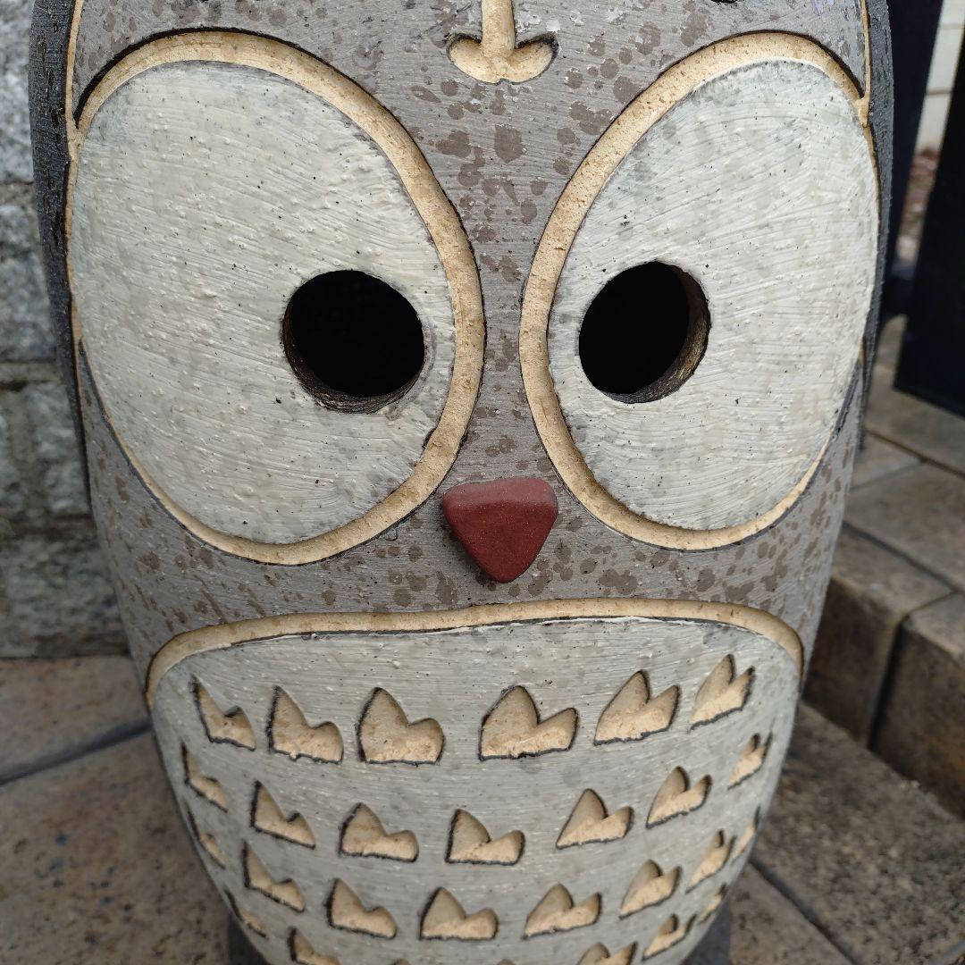 信楽焼　ふくろう彫傘立て　傘立て　傘立