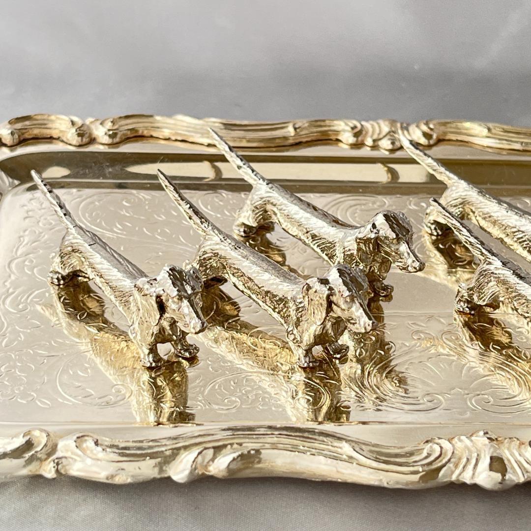 【仏蘭西】 ダックスフンドのナイフレスト 7個組【シルバープレート】