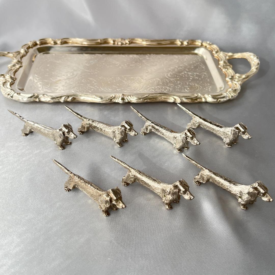 【仏蘭西】 ダックスフンドのナイフレスト 7個組【シルバープレート】