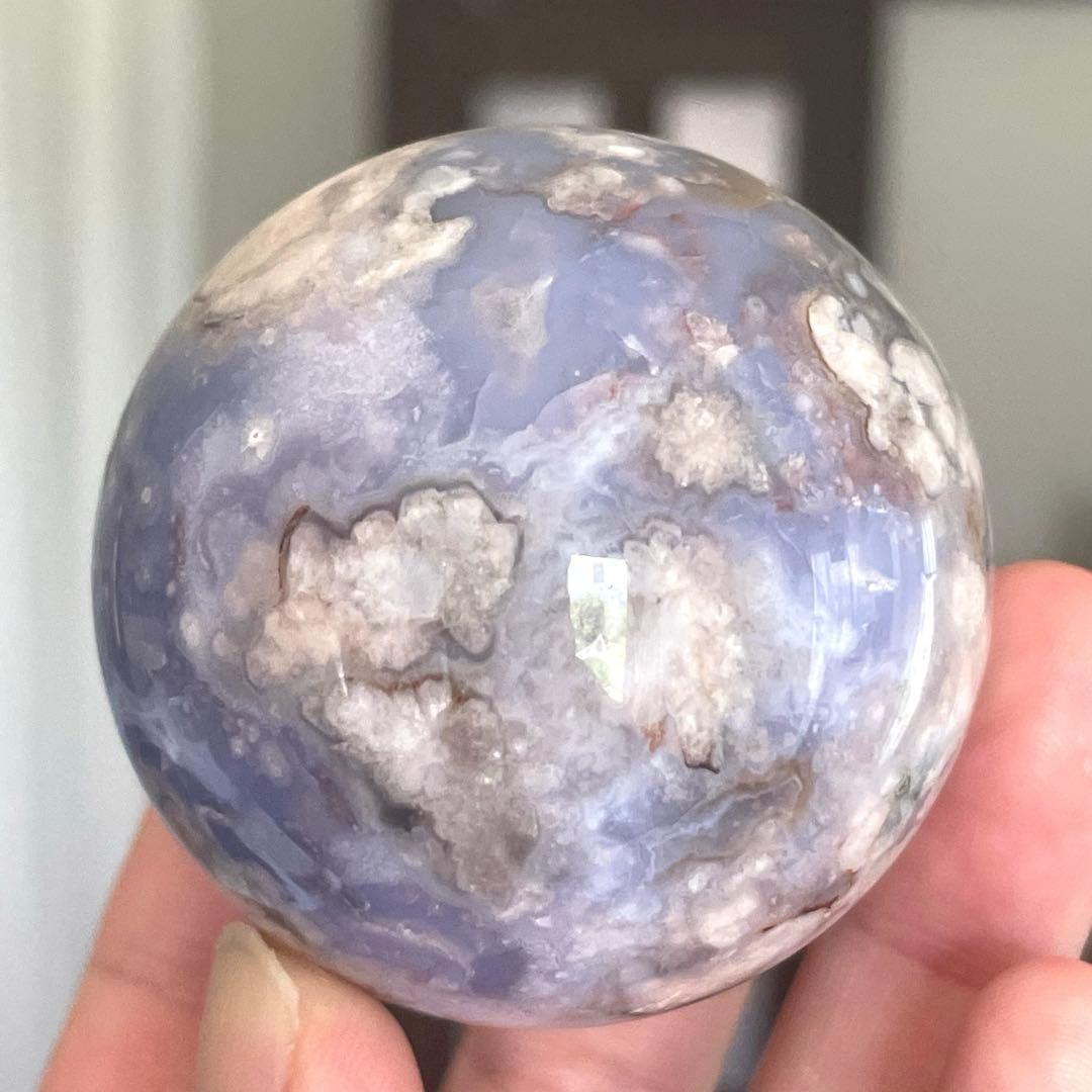 54mm大きなブルー桜瑪瑙 スフィア 天然石 置物