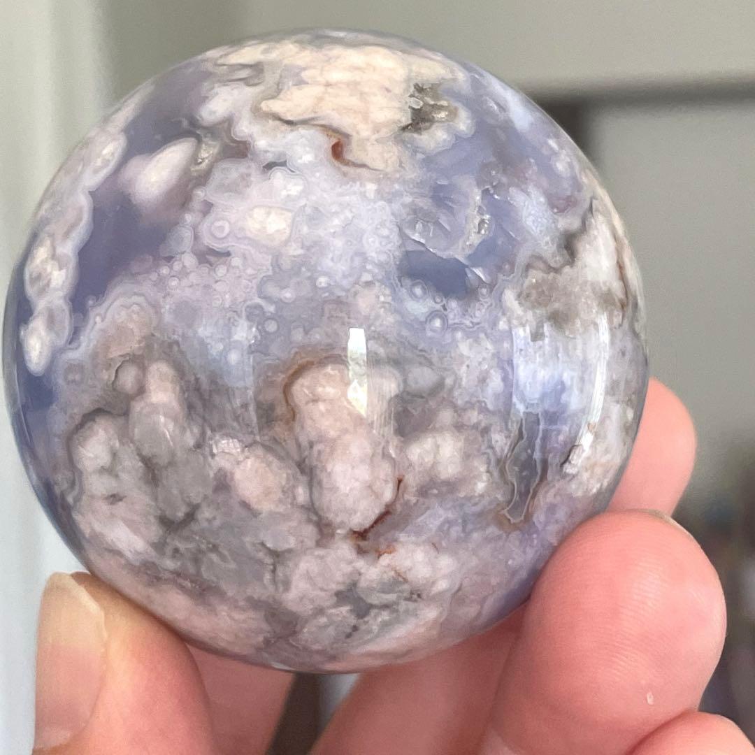 54mm大きなブルー桜瑪瑙 スフィア 天然石 置物