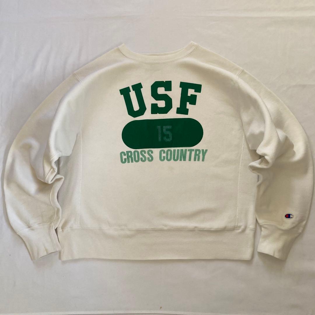 超美品 白ボディ×緑 80's チャンピオン リバースウィーブ トリコタグ中期