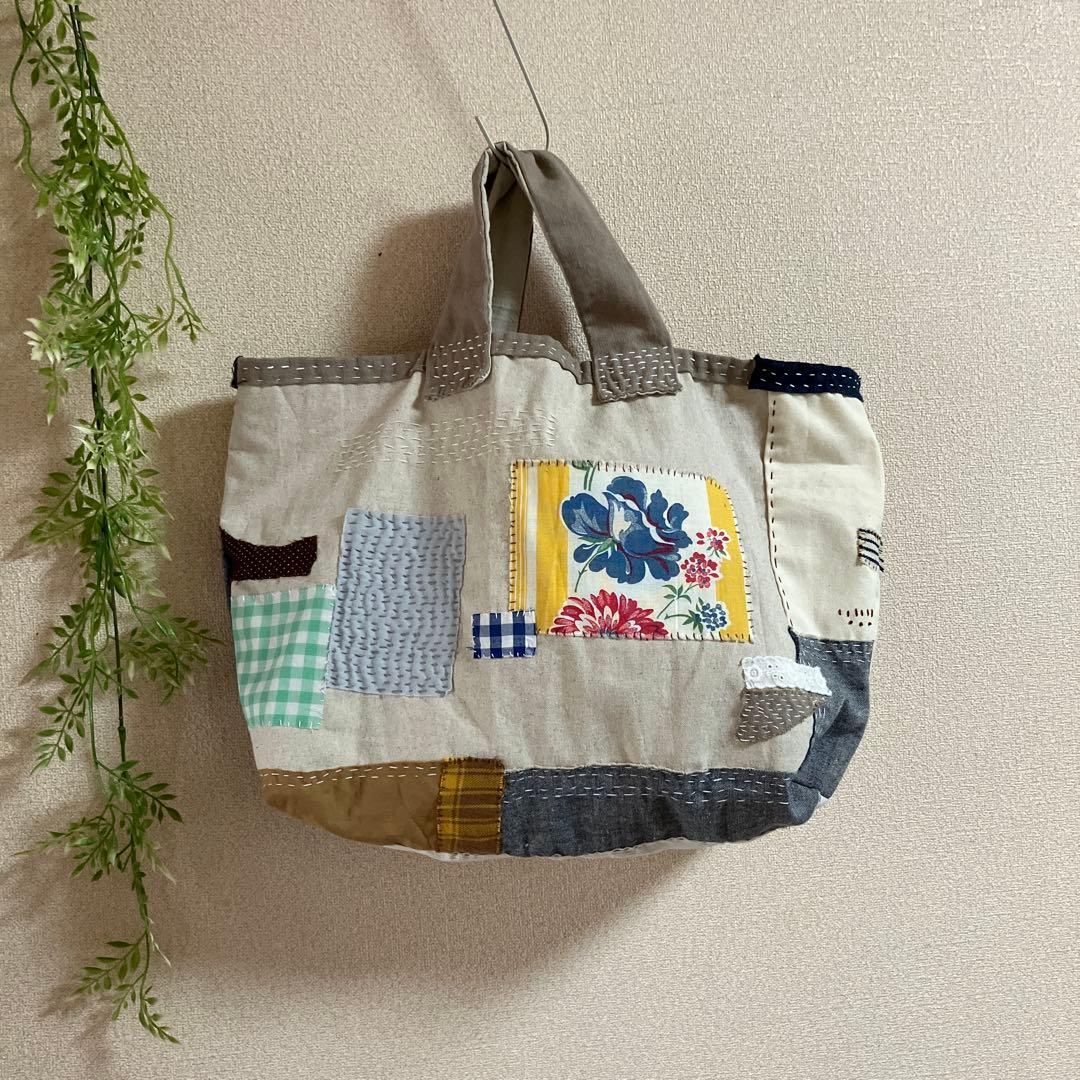 ハンドメイド　ちくちく∴手縫い＊バック　 刺し子　パッチワーク