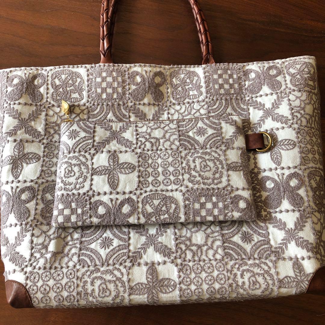 ハンドメイド ファスナー付きトートバッグ ミナペルホネン forest tile