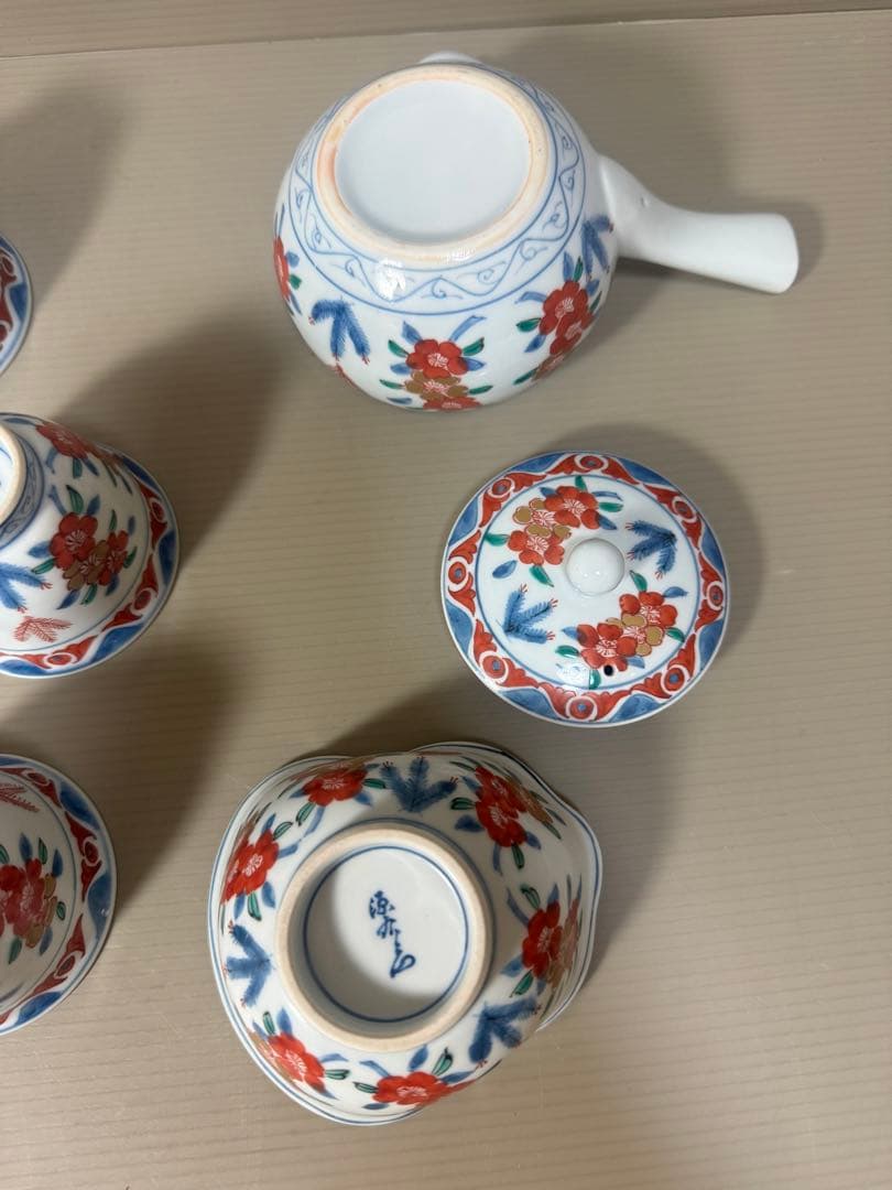 2169源右衛門　古伊万里風桜図　玉露茶器セット　急須1客　湯冷し1客　湯呑5客