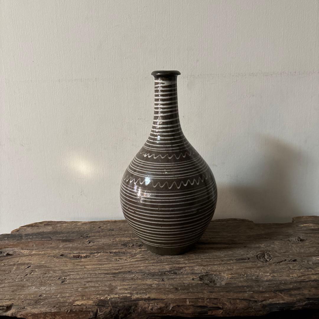 古丹波焼　えへんイッチン徳利　その② 古陶磁.アンティーク.花入.筒描　検:李朝