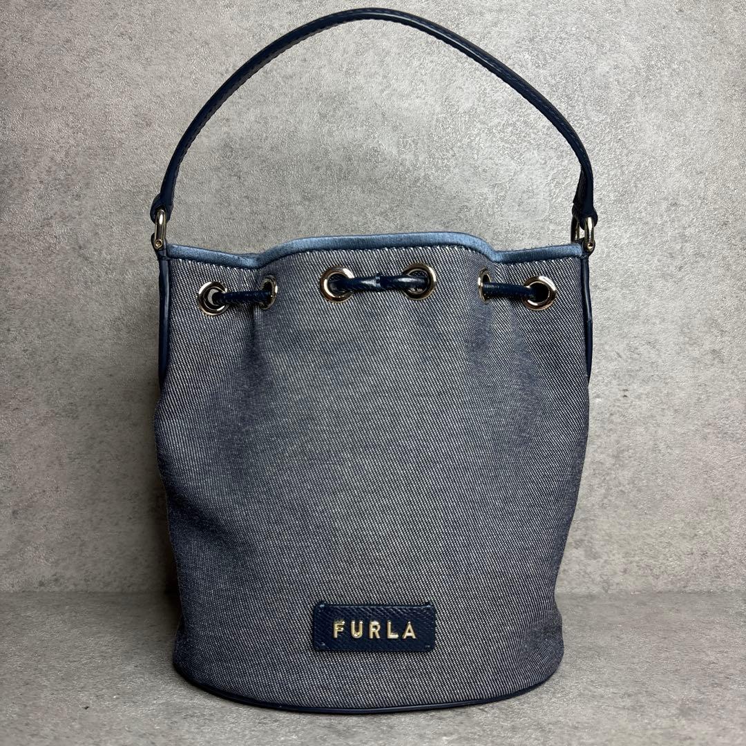 現行品 FURLA フルラ 2wayショルダーバッグ クリオ アーチロゴ デニム