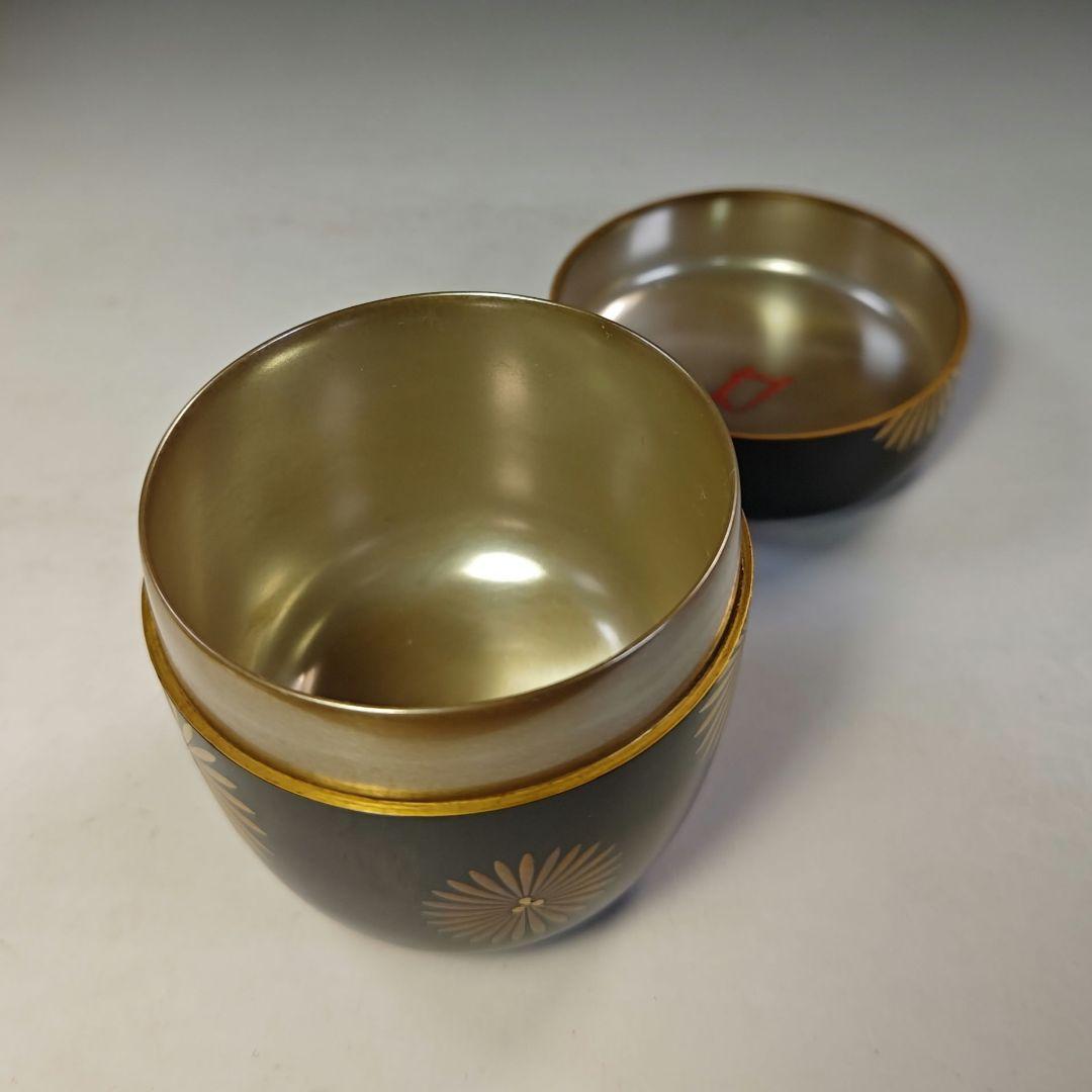 イ806 棗『村田宗覚作』『而妙斎　花押　極箱　唐松蒔絵　内銀黒大棗　二重箱』