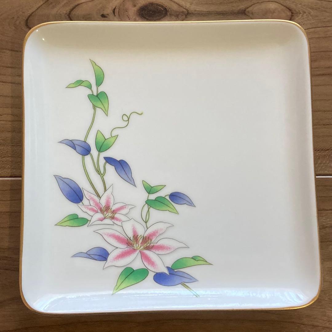 【新品未使用・箱付】香蘭社 草花文 角皿5枚＋鉢1点 セット｜金縁・和食器