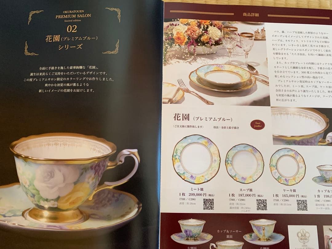 希少品　大倉陶園　花園　プレミアムブルー　ケーキ皿　6枚セット