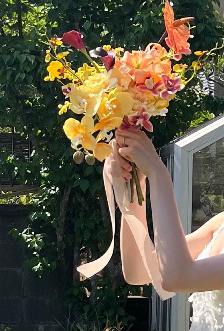 結婚式ブーケ　イエロー　(ブートニア付き) アーティフィシャルブーケ