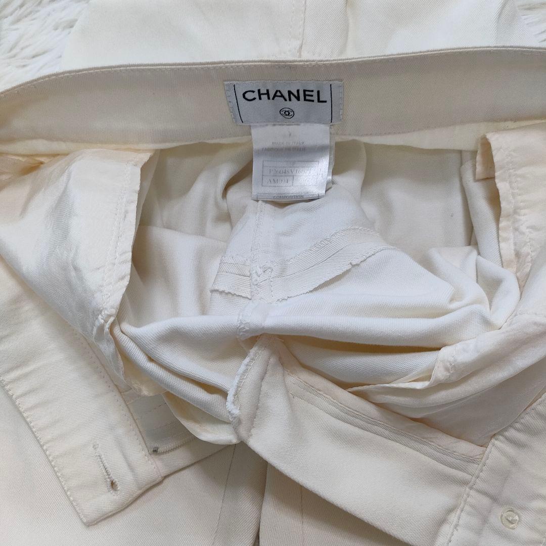 CHANEL チノパン ココマーク ロゴボタン ホワイト系 ストレート 36 S