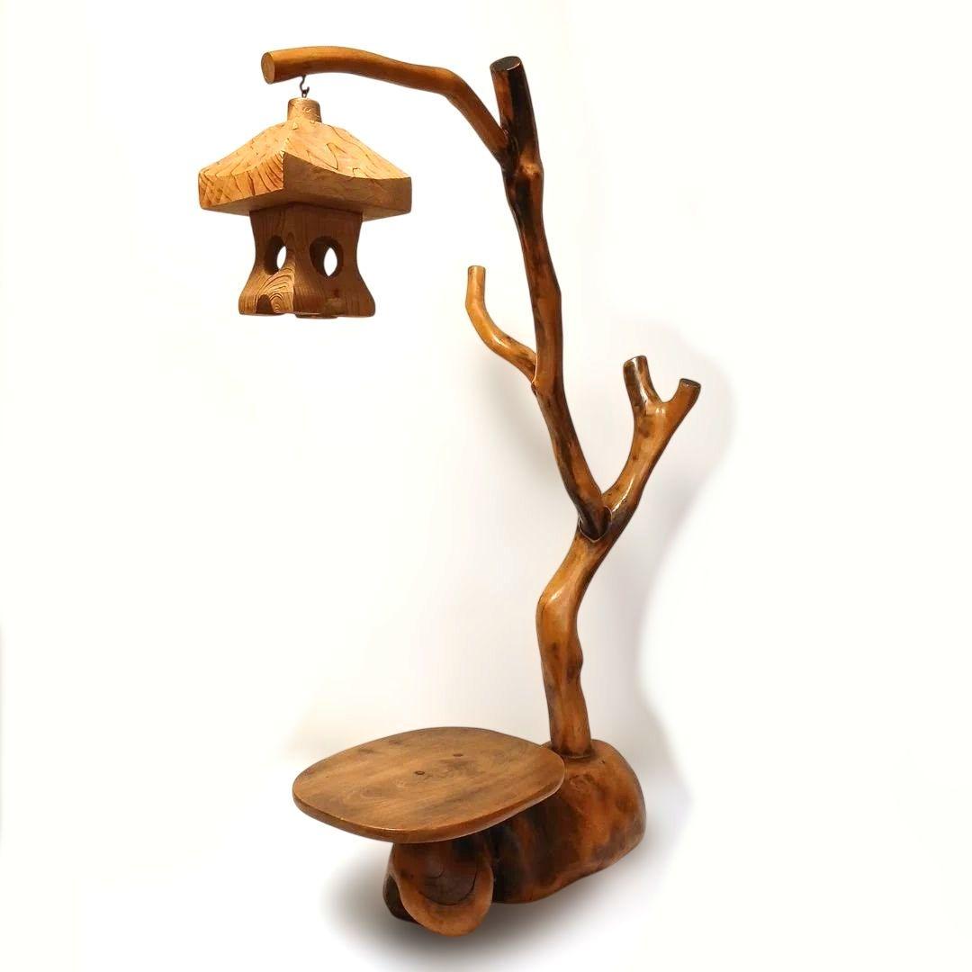 天然木 灯籠 花台 飾り台 盆栽台 置物 バードアスレチック インテリア 工芸品