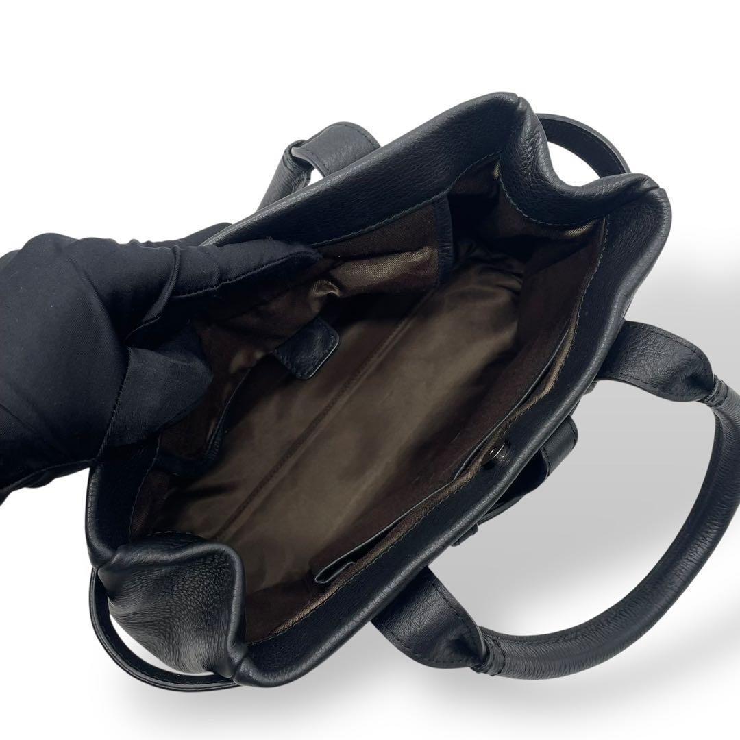 未使用級 土屋鞄 クラルテ ハンディカフェトート シボ革 ブラック