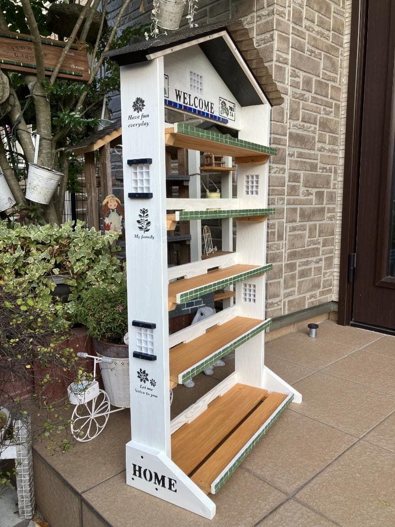 No2　 三角お屋根の簡単移動 多肉植物棚　welcome　white　5段