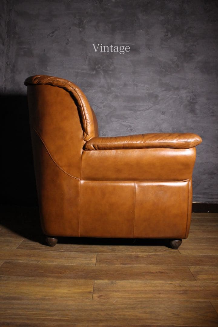 首都圏送無料〜LEATHER WORLD 本革張り シングルソファ　ヴィンテージ