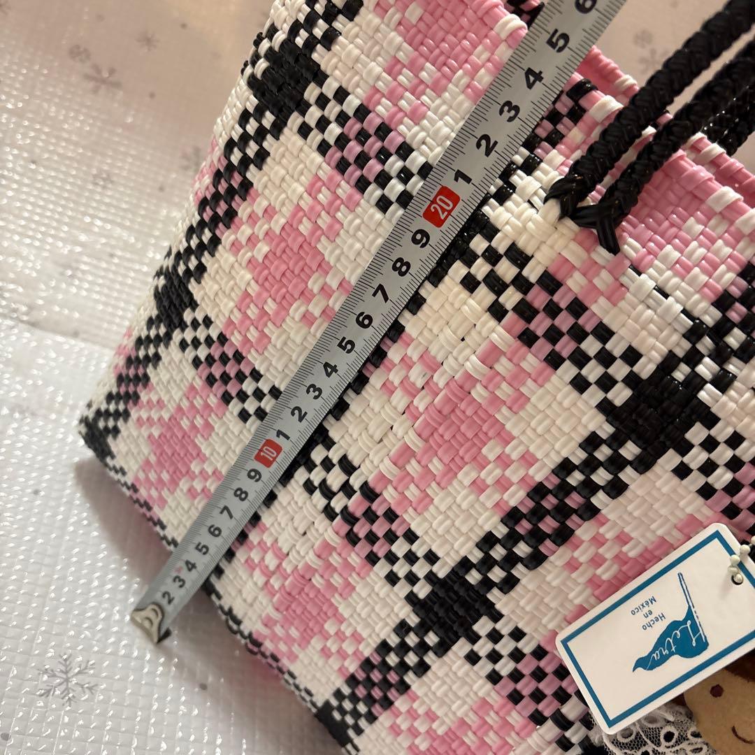 ファミリア　レトラ　メルカドバッグ　ピンク　ブラック　チェック