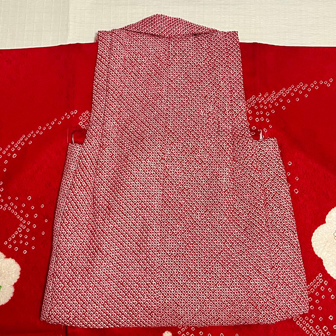 七五三 3歳 フルセット 総絞り 着物 正絹 被布 刺繍 三歳 赤 草履 753